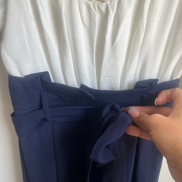 Altar’d state Jumpsuit NWT XS business casual navy and white poof sleeves (J) - Picture 3 of 6